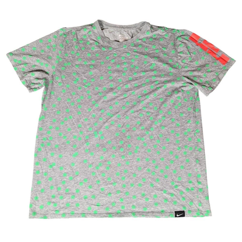 Nike Mens XL Athletic Cut T-Shirt Gray Green Polka Dot Orange Sleeve Graphic
